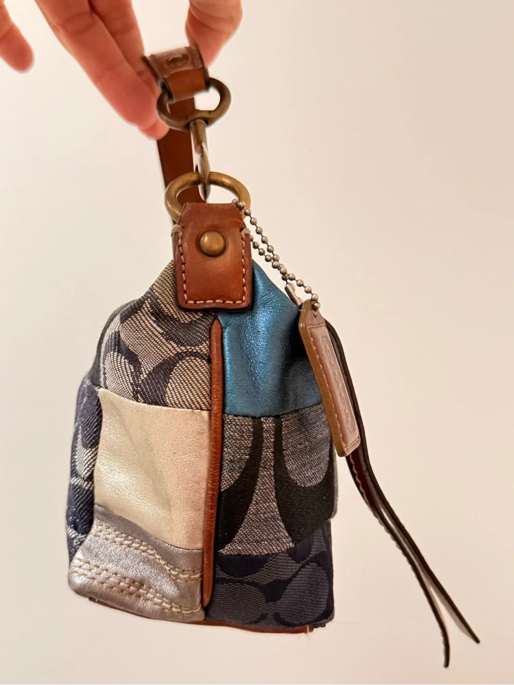 Coach Denim Patchwork Demi Shoulder Bag Purse RARE